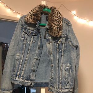 Faux cheetah fur lined jean jacket